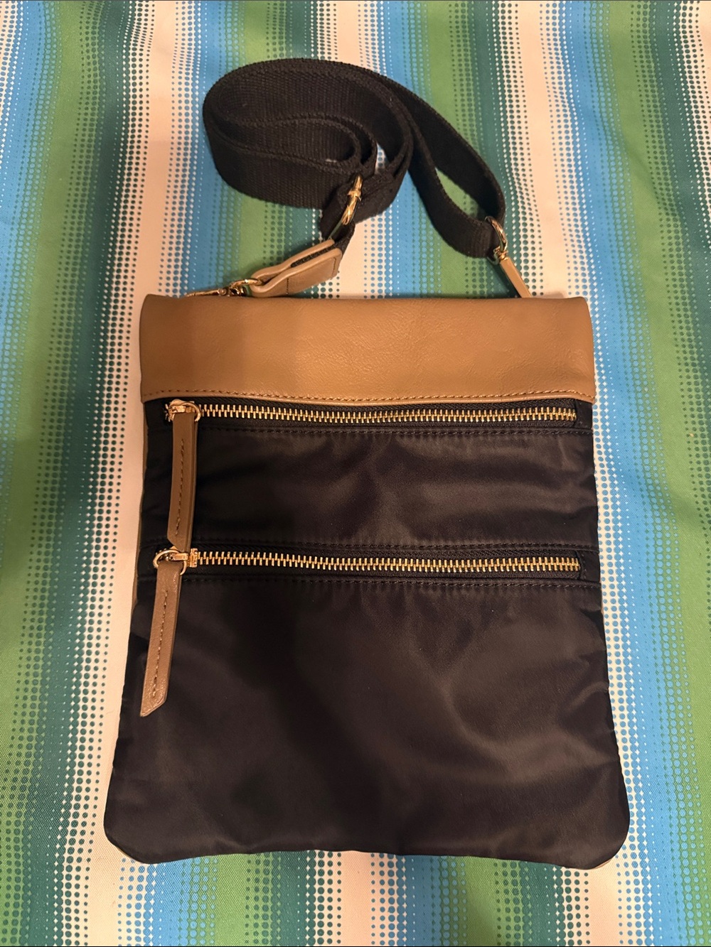 Clark’s Nylon Crossbody Bag with Tan Leather Trim